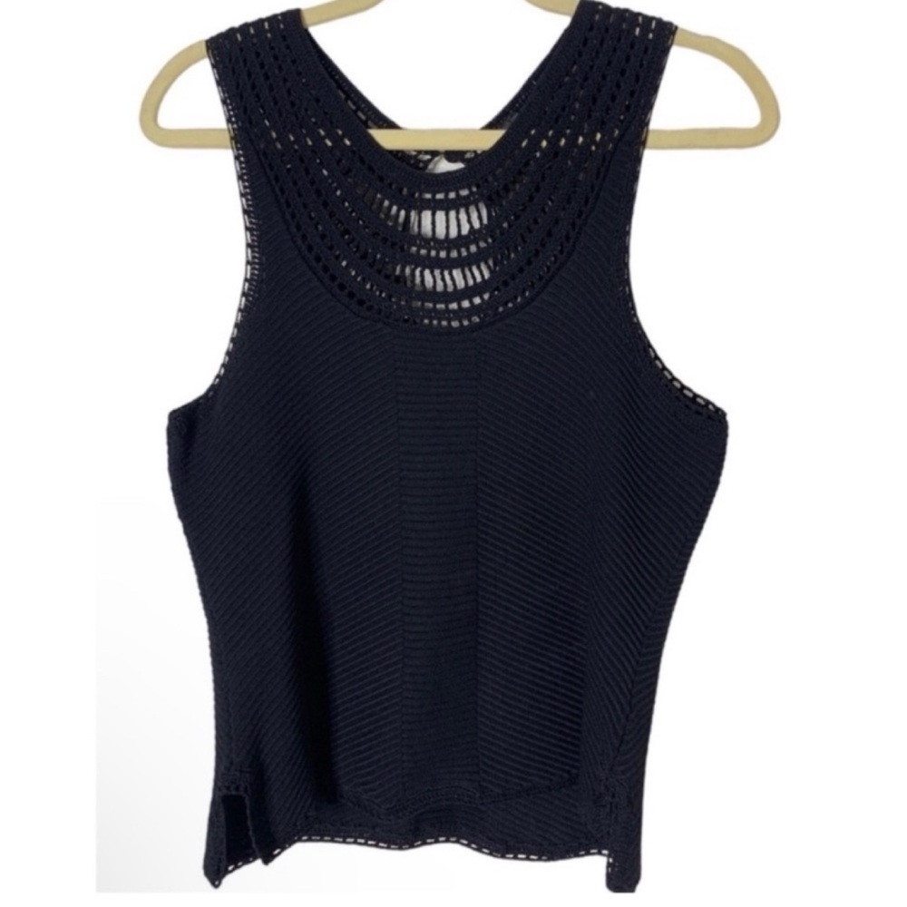 Yoana Baraschi Medium Black Crochet & Ribbed Festival Boho Sleeveless Top